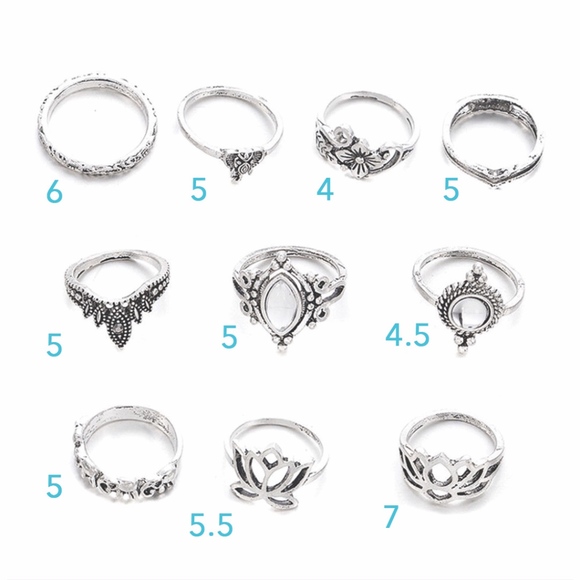 🌸10PC: SILVER MIDI KNUCKLE LOTUS RINGS BOHO OPAL - Picture 4 of 7